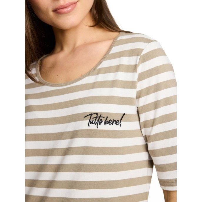 Tom Tailor Damesmode T-Shirt small embroidery Olive white stripe 1051218